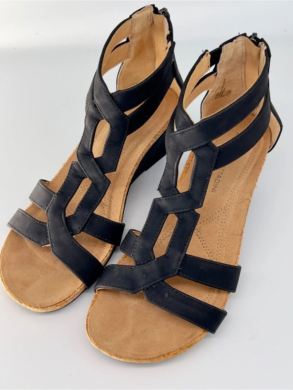 Adrienne Vittadini Black Strappy Women's Wedge Sandals